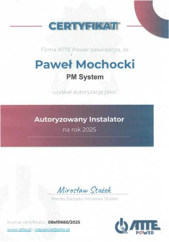 Miniatura dokumentu: ATTE Power – autoryzowany instalator 2025